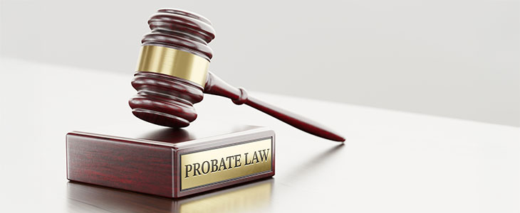 Wooden gavel labeled "Probate Law," representing the probate process in Florida and legal considerations.